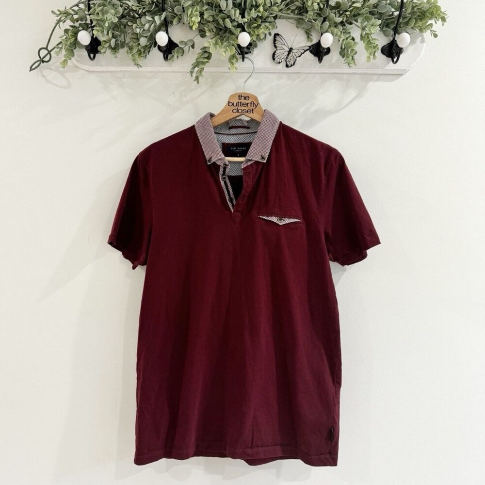 Ted Baker Contrast Polo Shirt Maroon Size 4